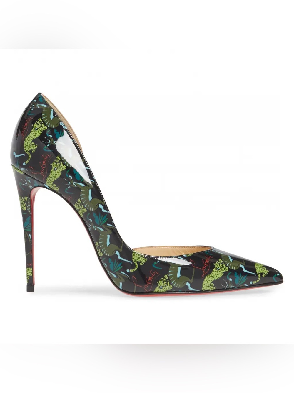 Christian Louboutin Iriza 100 Black Green Patent Jungle Sandal Heel Pump 36